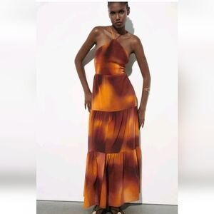 Zara Y2K Tie Dye Halter Tie Bare Back Maxi Dress Bloggers' Fav NWT NEW